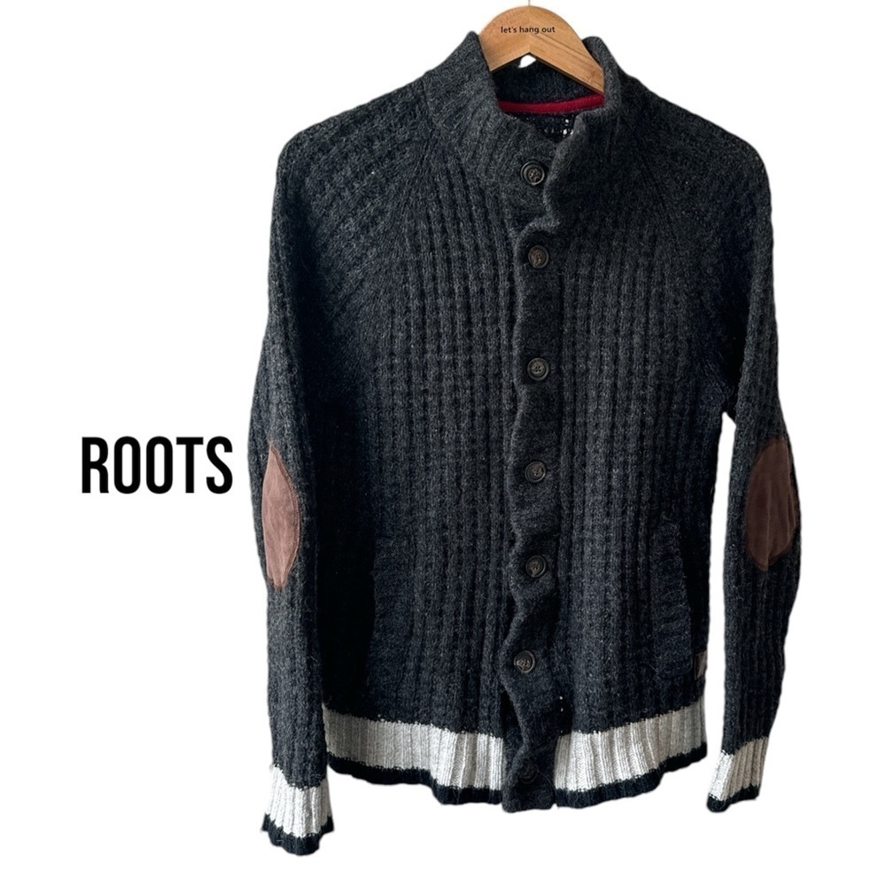 ROOTS Wool Blend Cardigan | Dark Grey | Thick Knit | Men’s Medium